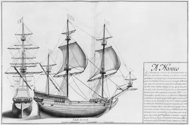 Vessels, Nantes, ilustracja z „Desseins des differentes manieres de dishes… od Nantes do Bayonne…”, 1679 (ołówek i toaleta na papierze)